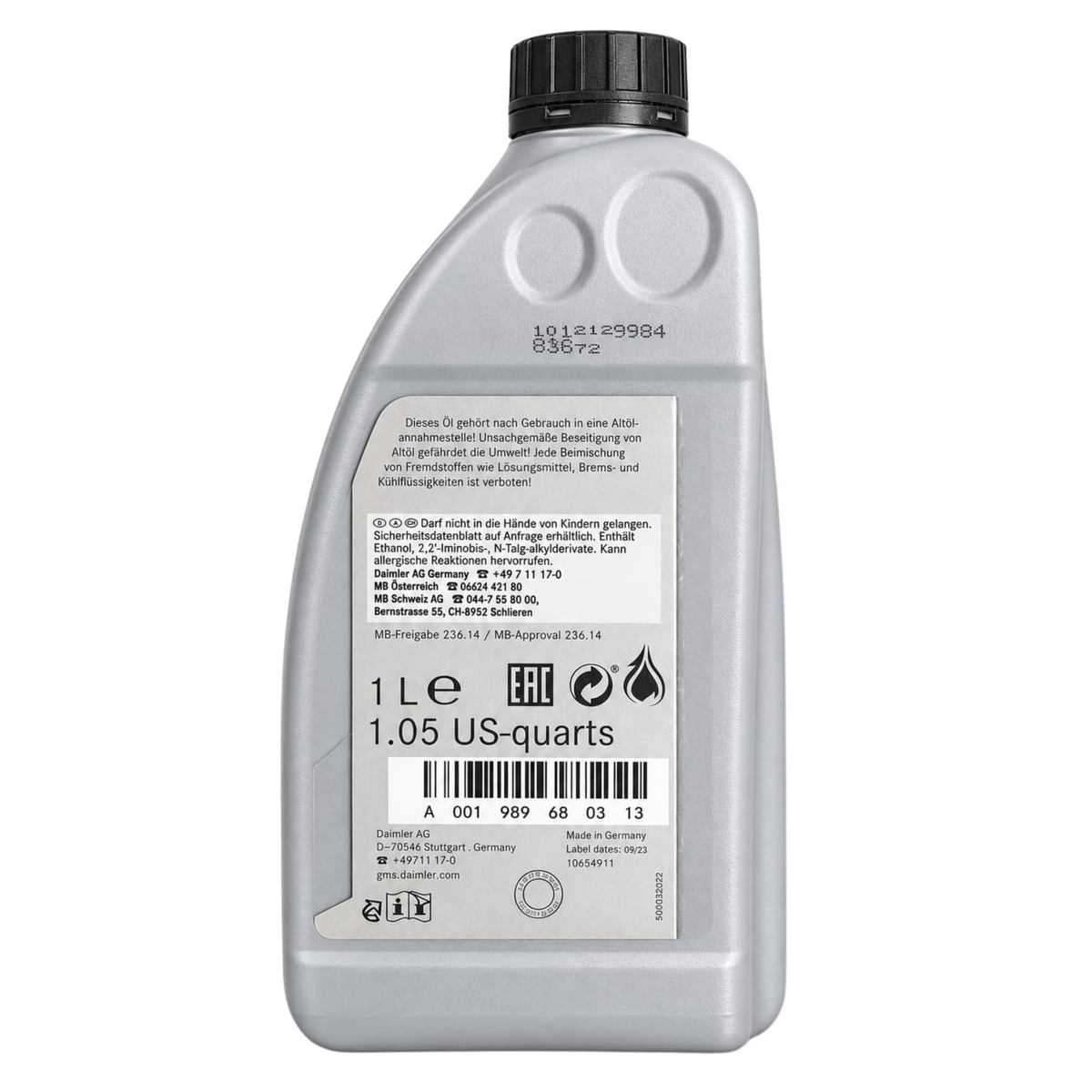 Mercedes-Benz ATF 134 automatic transmission fluid 1L – back label