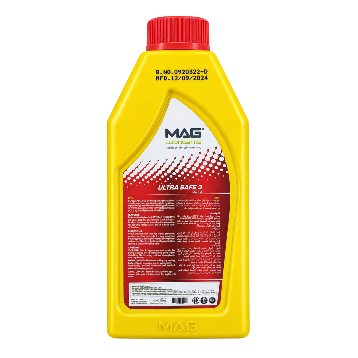 MAG Ultra Safe 3 DOT 3 brake and clutch fluid 500ml – back label