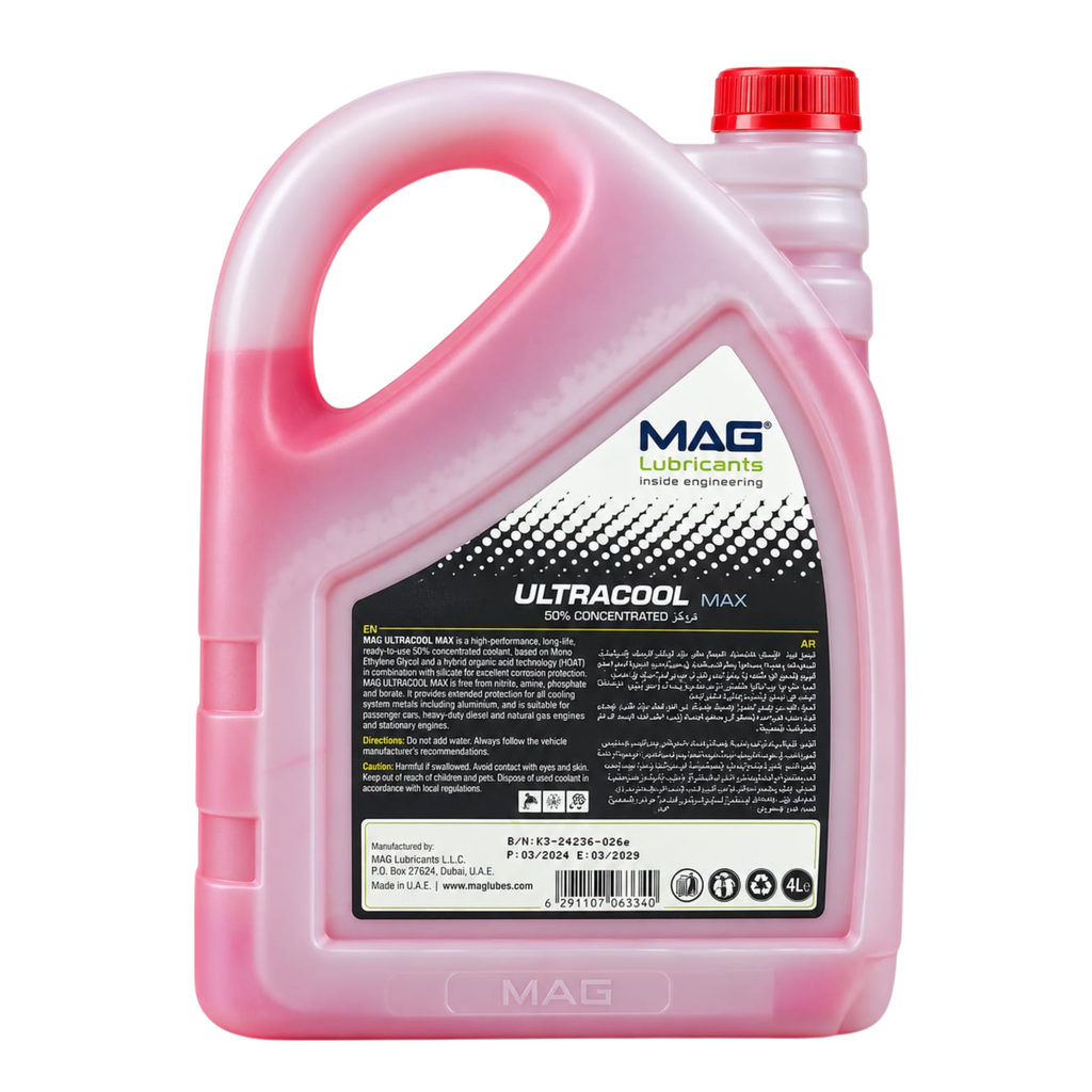 MAG Ultracool Max 50% anti-freeze coolant red 4L – back label