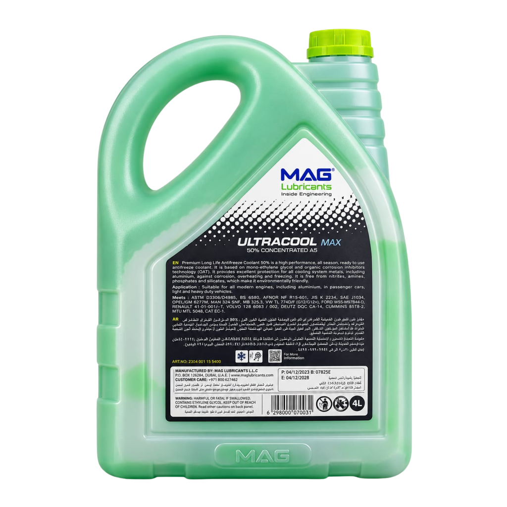 MAG Ultracool Max 50% anti-freeze coolant green 4L – back label