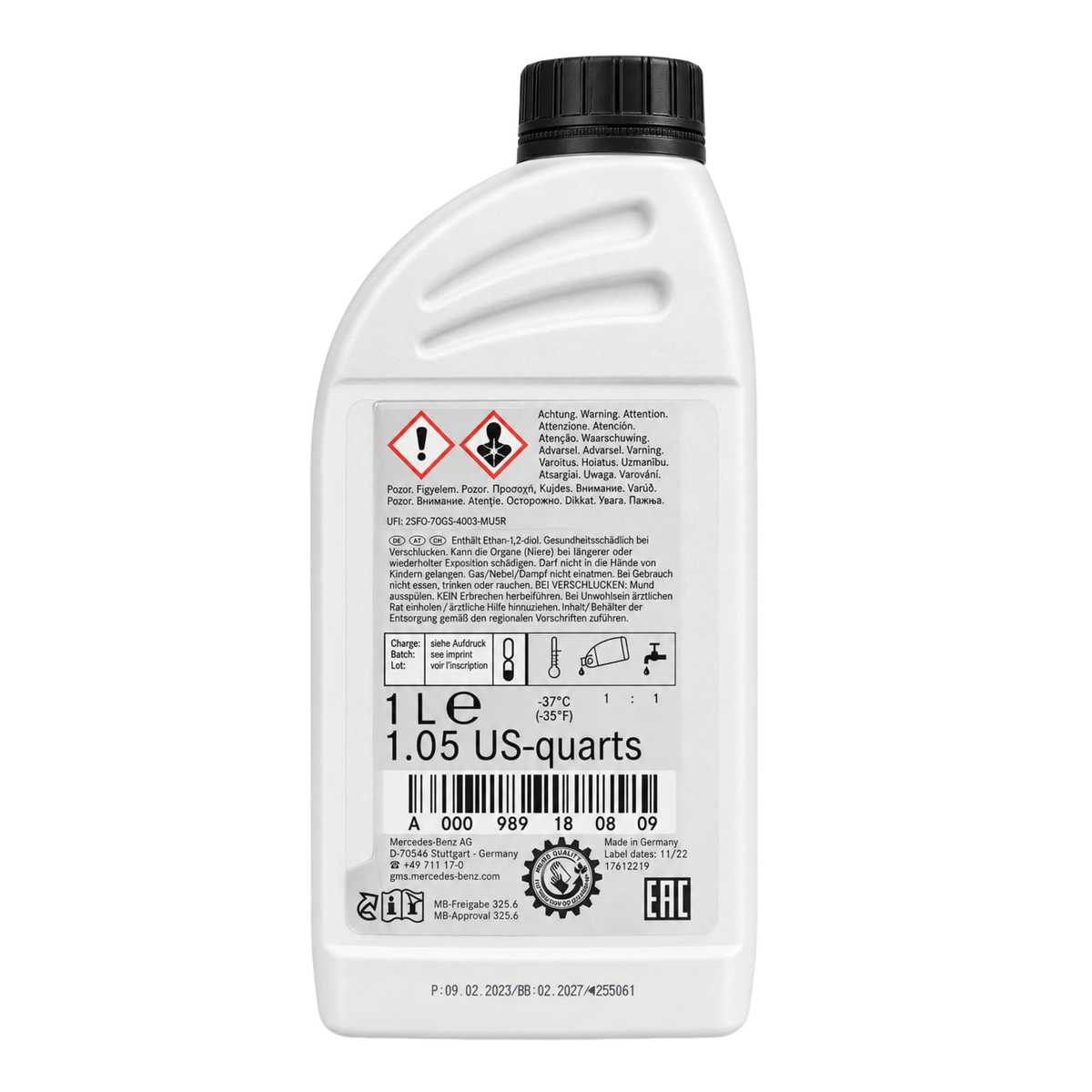 Mercedes-Benz anticorrosion antifreeze MB 325.6 1L – back label