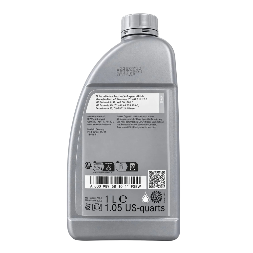 Mercedes-Benz StarParts 5W-40 engine oil MB 229.5 1L – back label